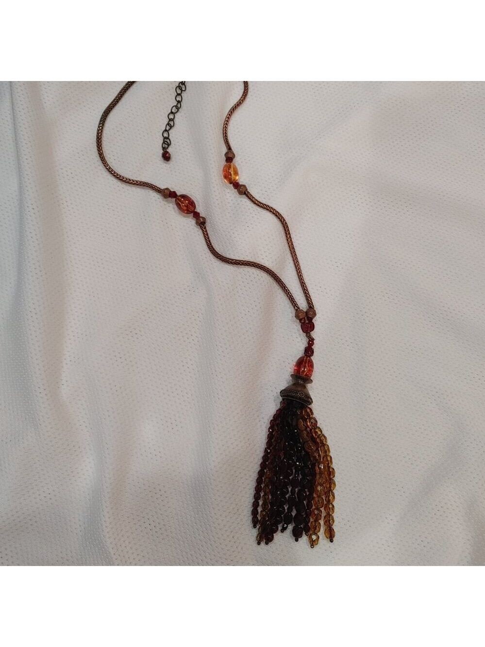 AVON Copper Faux Gemstone Beaded Tassel Necklace